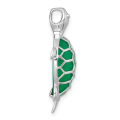Sterling Silver Rhodium-plated Polished Dyed Jade Quartz Turtle Chain Slide Pendant