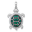 Sterling Silver White and Black Rhodium-plated White and Green CZ Turtle Pendant