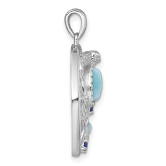 Sterling Silver Rhodium-plated Polished and Textured Larimar and Blue CZ Sealife Pendant