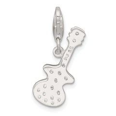 Sterling Silver Polished CZ Guitar with Lobster Clasp Charm