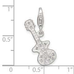 Sterling Silver Polished CZ Guitar with Lobster Clasp Charm