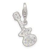 Sterling Silver Polished CZ Guitar with Lobster Clasp Charm