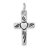 Sterling Silver Rhodium-plated Enameled Polished Heart Cross Pendant