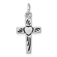 Sterling Silver Rhodium-plated Enameled Polished Heart Cross Pendant