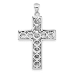 Sterling Silver Rhodium-plated White CZ Latin Cross Pendant