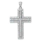 Sterling Silver Rhodium-plated White CZ Latin Cross Pendant