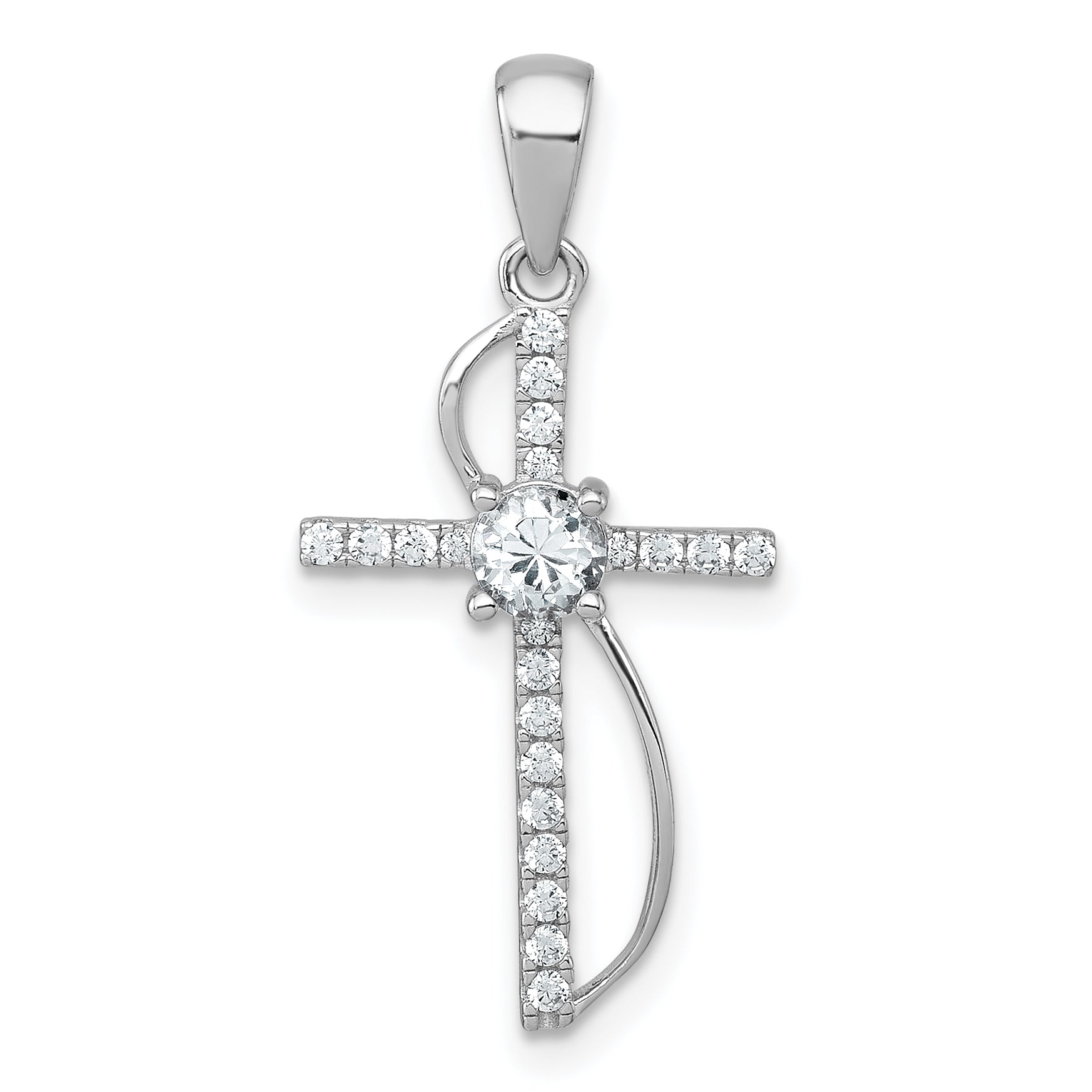 Sterling Silver Rhodium-plated Polished Fancy CZ Latin Cross Pendant