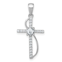Sterling Silver Rhodium-plated Polished Fancy CZ Latin Cross Pendant