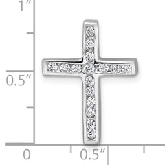 Sterling Silver Rhodium-plated Polished CZ Latin Cross Chain Slide Pendant