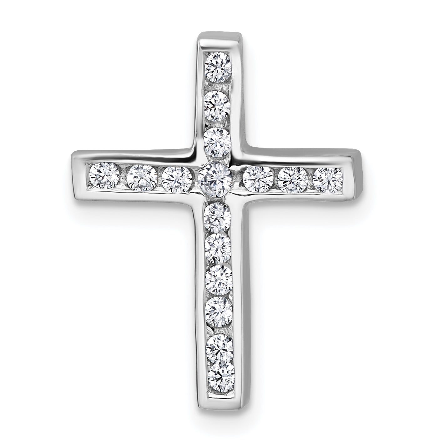 Sterling Silver Rhodium-plated Polished CZ Latin Cross Chain Slide Pendant