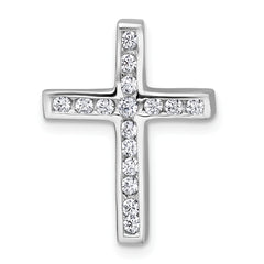 Sterling Silver Rhodium-plated Polished CZ Latin Cross Chain Slide Pendant