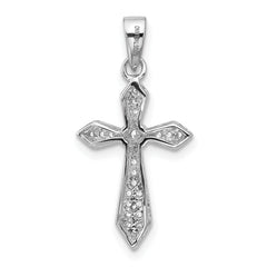 Sterling Silver Rhodium-plated CZ Polished Pointed Cross Pendant