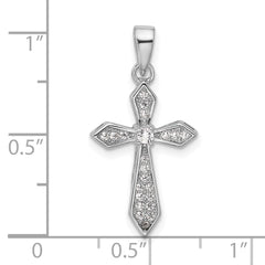 Sterling Silver Rhodium-plated CZ Polished Pointed Cross Pendant