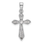 Sterling Silver Rhodium-plated CZ Polished Pointed Cross Pendant