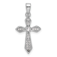 Sterling Silver Rhodium-plated CZ Polished Pointed Cross Pendant