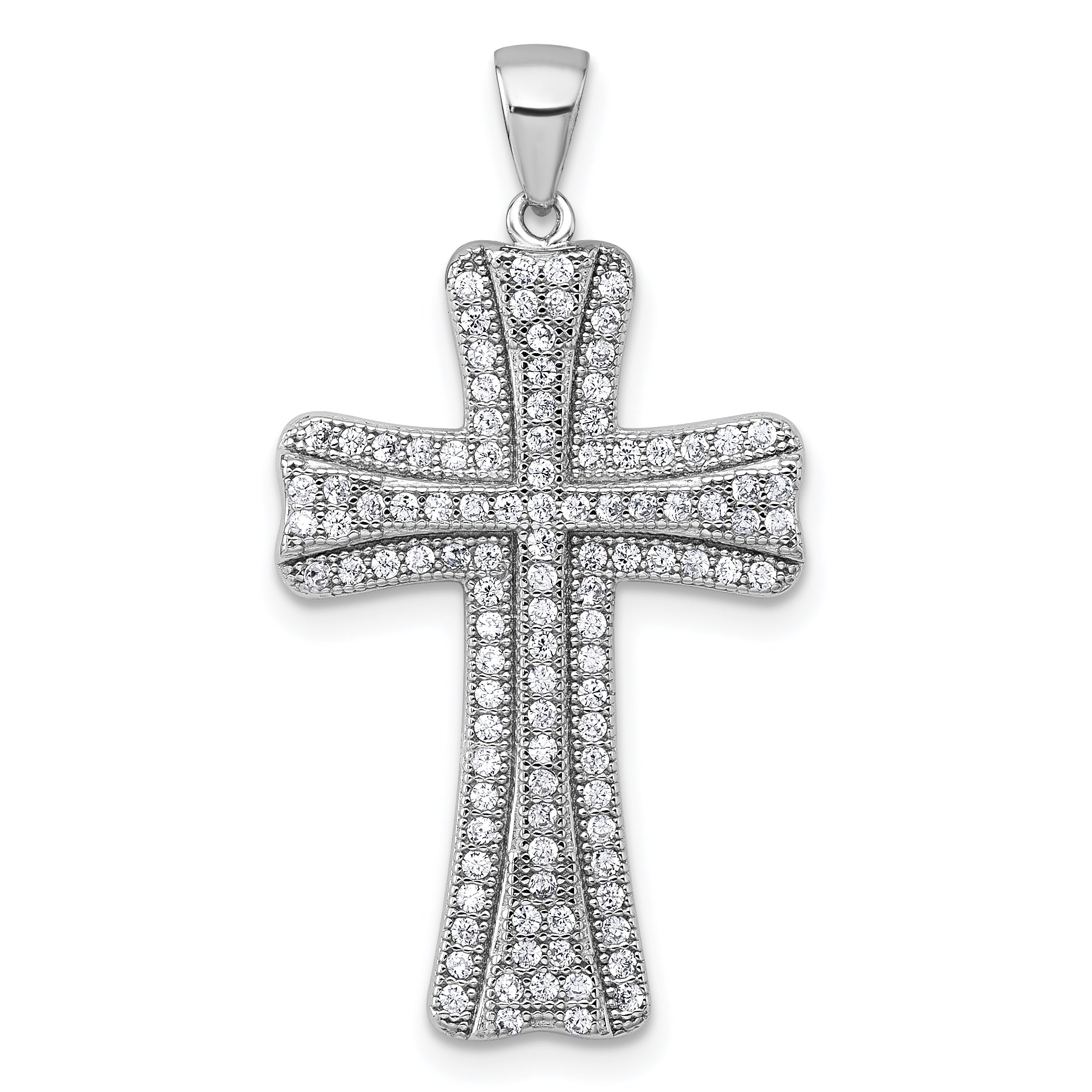 Sterling Silver Rhodium-plated Polished CZ Cross Pendant