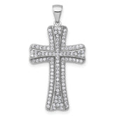 Sterling Silver Rhodium-plated Polished CZ Cross Pendant