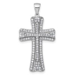 Sterling Silver Rhodium-plated Polished CZ Cross Pendant