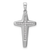 Sterling Silver Rhodium-plated CZ Polished Cross Pendant