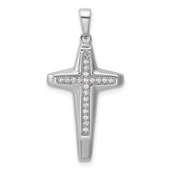 Sterling Silver Rhodium-plated CZ Polished Cross Pendant