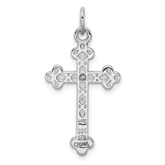Sterling Silver Rhodium-plated with 14k Accent Polished CZ Budded Cross Pendant