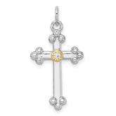 Sterling Silver Rhodium-plated with 14k Accent Polished CZ Budded Cross Pendant