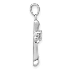 Sterling Silver Rhodium-plated Center CZ Fleur de Lis Cross Pendant