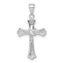 Sterling Silver Rhodium-plated Center CZ Fleur de Lis Cross Pendant