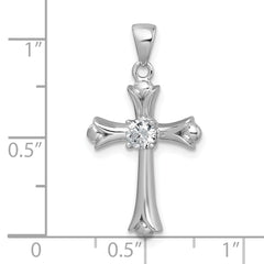 Sterling Silver Rhodium-plated Center CZ Fleur de Lis Cross Pendant