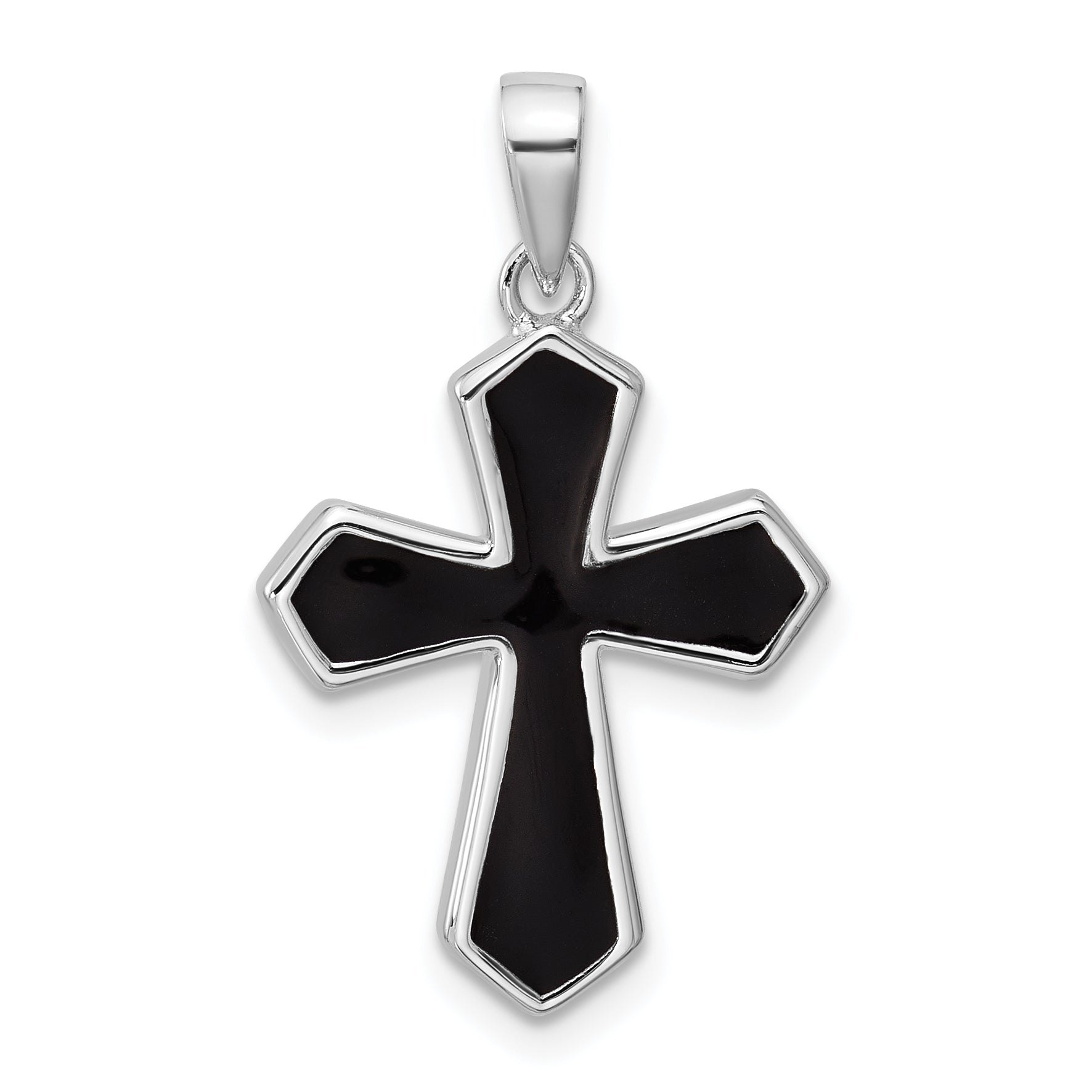 Sterling Silver Rhodium-plated Polished Black Enameled Cross Pendant