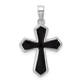 Sterling Silver Rhodium-plated Polished Black Enameled Cross Pendant