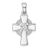 Sterling Silver Rhodium-plated Polished CZ Center Celtic Cross Pendant