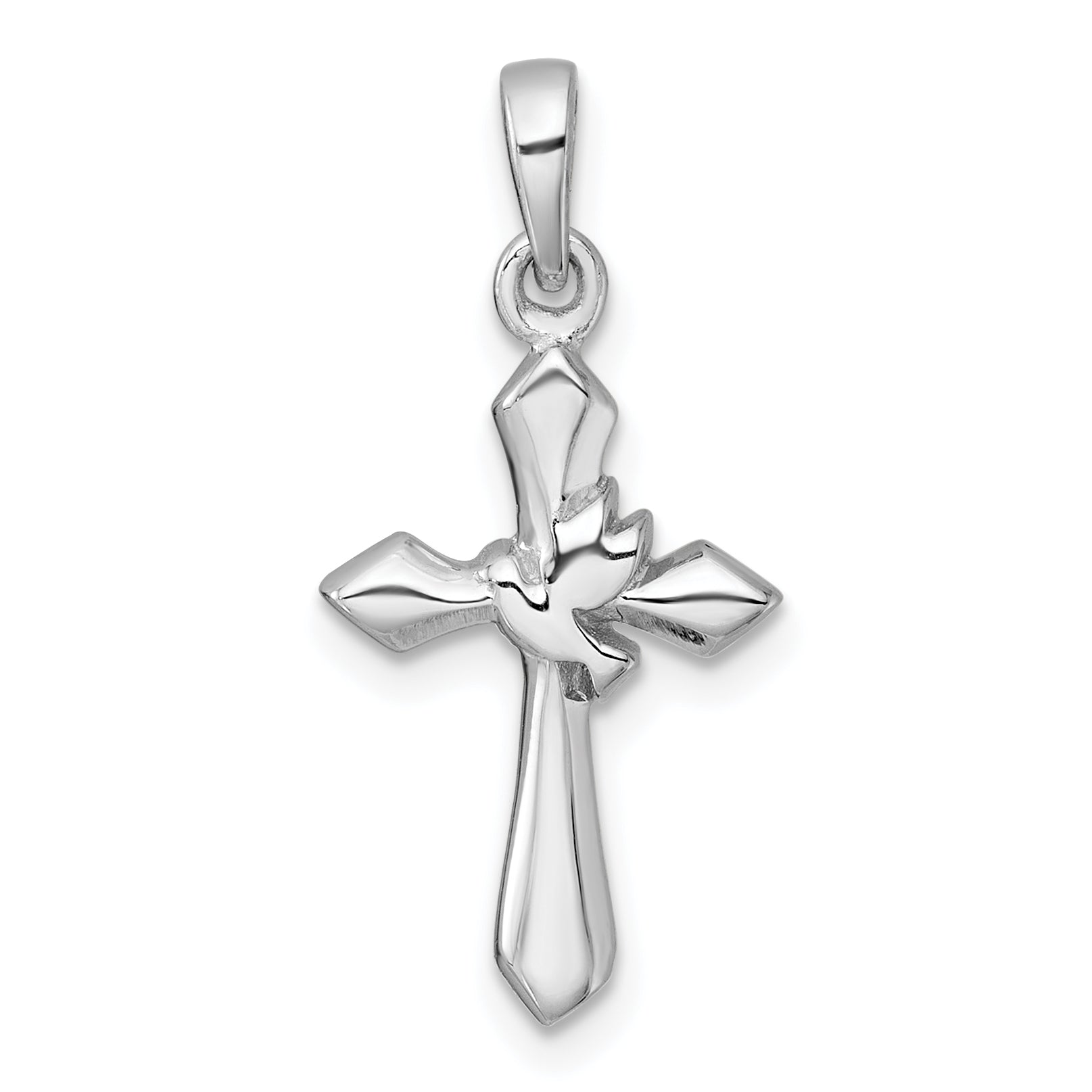 Sterling Silver Rhodium-plated Polished Cross With Dove Pendant