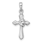 Sterling Silver Rhodium-plated Polished Cross With Dove Pendant