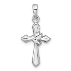 Sterling Silver Rhodium-plated Polished Cross With Dove Pendant