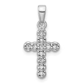 Sterling Silver Rhodium-plated CZ Polished Cross Pendant