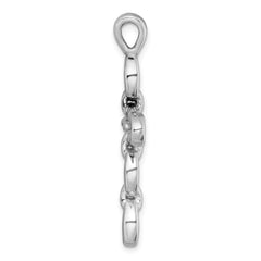 Sterling Silver Rhodium-plated Polished Puffed Mariner/Anchor Link Cross Pendant