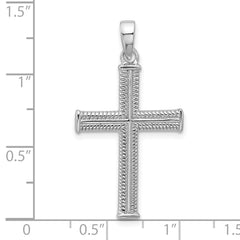 Sterling Silver Rhodium-plated Textured and Polished Cross Pendant