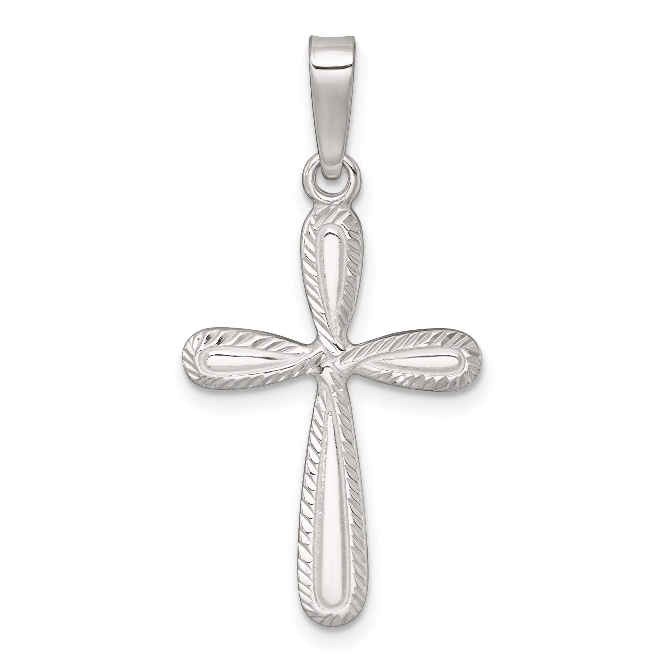 Sterling Silver Polished and Diamond-cut Cross Pendant