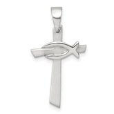 Sterling Silver Brushed Cross with Polished Ichthus Fish Pendant