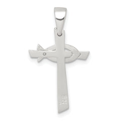 Sterling Silver Polished Cross with Brushed Ichthus Fish Pendant