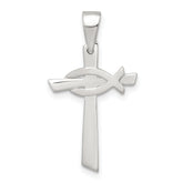Sterling Silver Polished Cross with Brushed Ichthus Fish Pendant