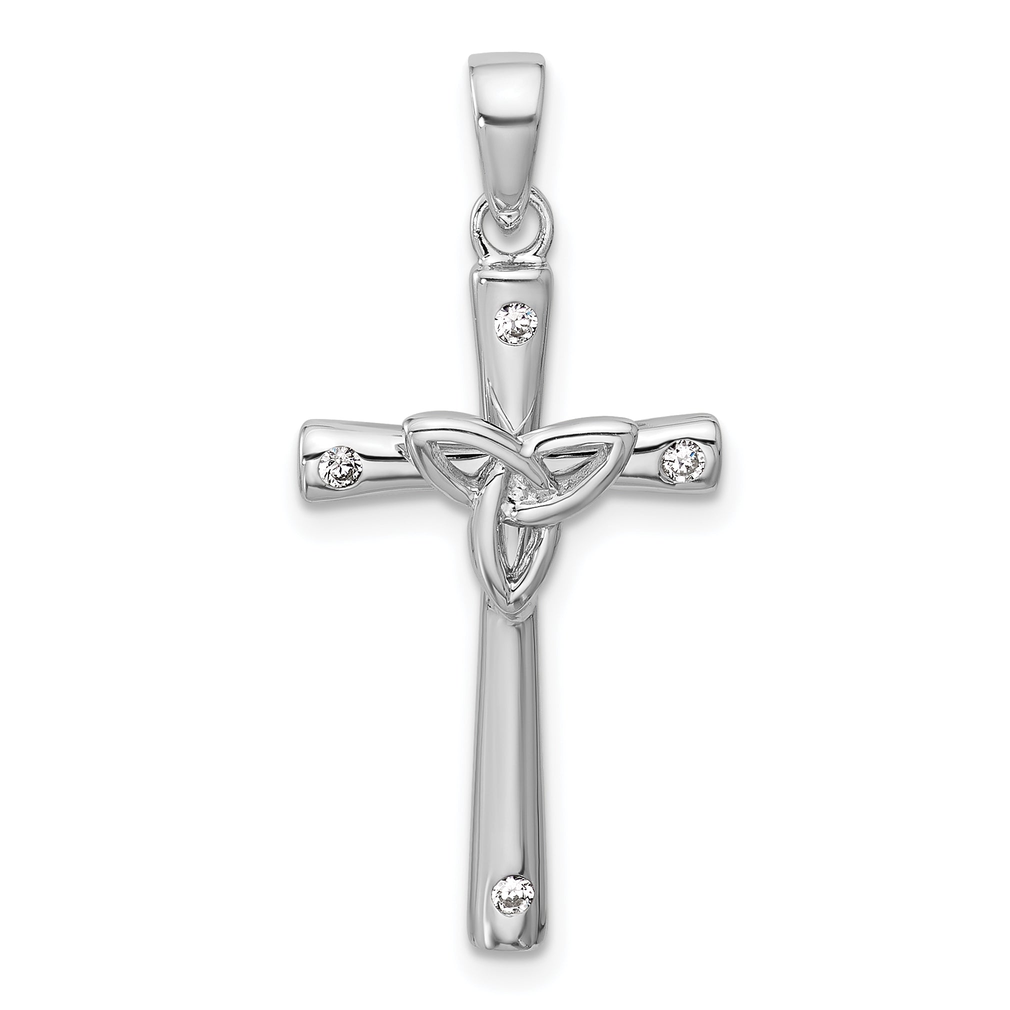 Sterling Silver Rhodium-plated CZ Polished Celtic Trinity Cross Pendant