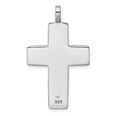 Sterling Silver Rhodium-plated Polished Black Resin Latin Cross Pendant