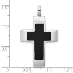 Sterling Silver Rhodium-plated Polished Black Resin Latin Cross Pendant