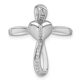 Sterling Silver Rhodium-plated Polished CZ Heart Cross Chain Slide Pendant