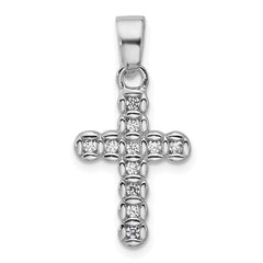 Sterling Silver Rhodium-plated CZ Polished Cross Pendant