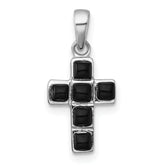 Sterling Silver Rhodium-plated Polished Onyx Latin Cross Pendant