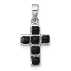 Sterling Silver Rhodium-plated Polished Onyx Latin Cross Pendant
