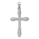 Sterling Silver Rhodium-plated Pave CZ Polished Cross Pendant